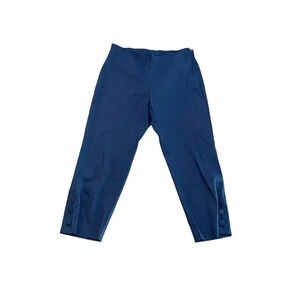 NWT J.Jill Navy Blue Linen Stretch Pull On Button Detail Cropped Pants Size MP